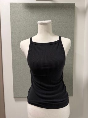 Free People Mia Rib Tank Black S Square Neck Fitted Basic